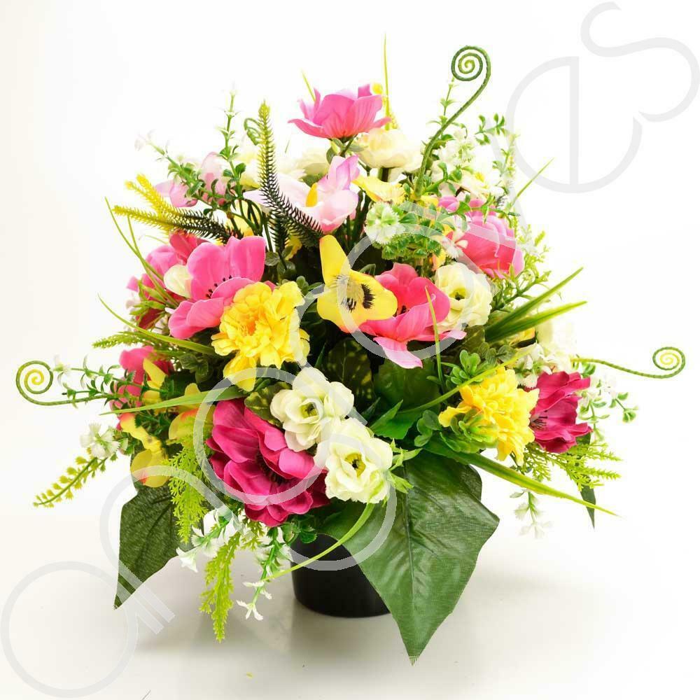 Uri Artificial Flower Graveside Pink Anemone Memorial Arrangement