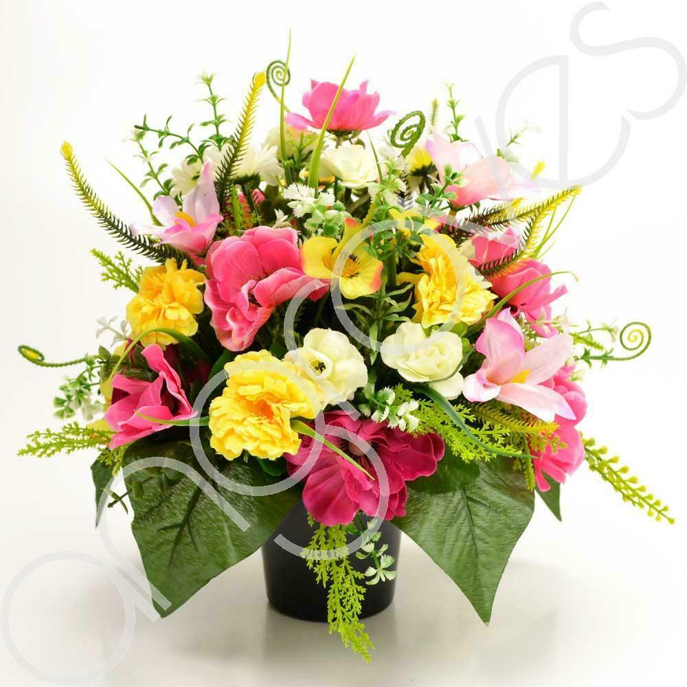 Uri Artificial Flower Graveside Pink Anemone Memorial Arrangement
