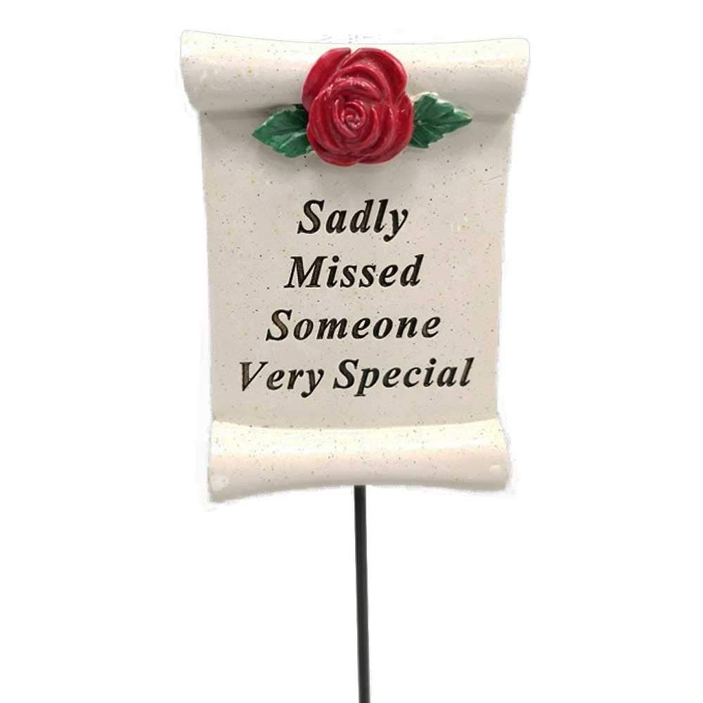Sadly Missed Someone Special Flower Rose Scroll Memorial Remembrance Stick
