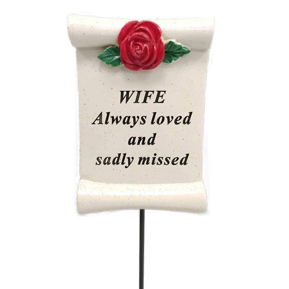 Always Loved Wife Flower Rose Scroll Memorial Remembrance Stick