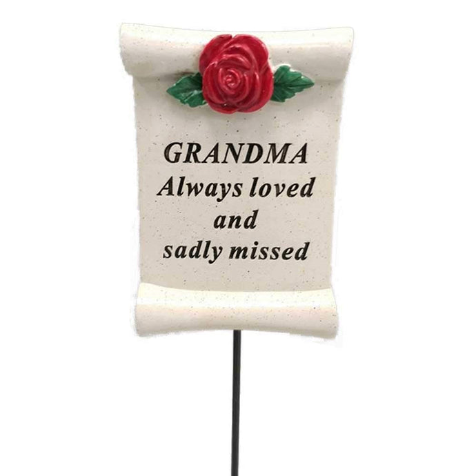 Always Loved Grandma Flower Rose Scroll Memorial Remembrance Stick