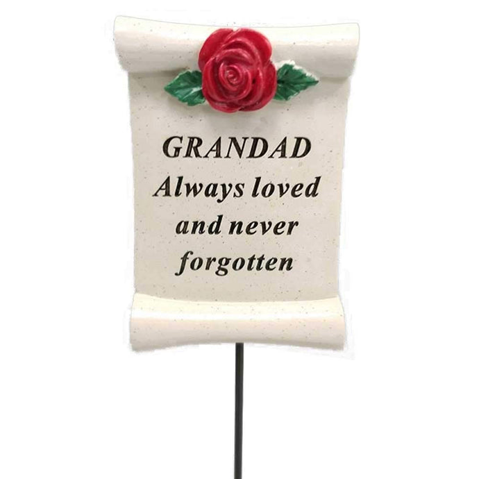 Always Loved Grandad Flower Rose Scroll Memorial Remembrance Stick