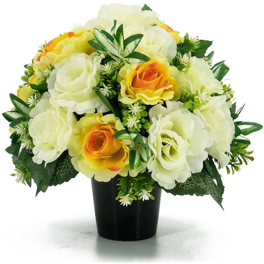 Lydia Yellow & White Roses Graveside Memorial Flower Arrangement
