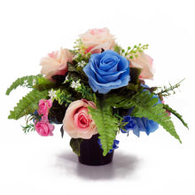 Load image into Gallery viewer, Wren Blue &amp; Pink Rose Artificial Flower Memorial Arrangement