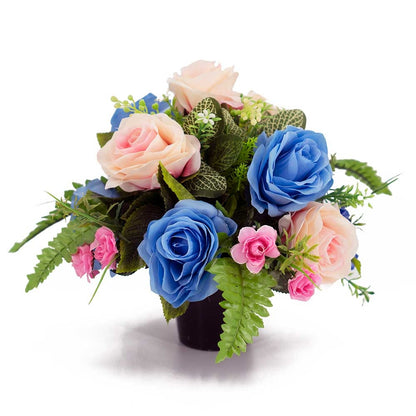 Wren Blue & Pink Rose Artificial Flower Memorial Arrangement