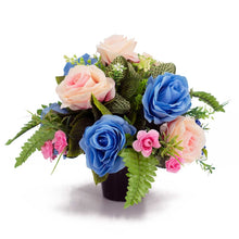 Load image into Gallery viewer, Wren Blue &amp; Pink Rose Artificial Flower Memorial Arrangement