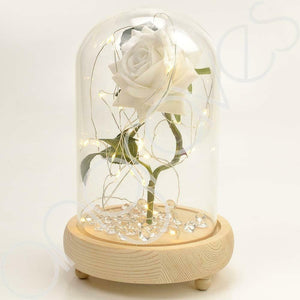 Magical White Handmade Enchanted Rose in Glass Dome Bell Jar with LED Lights - Angraves Memorials