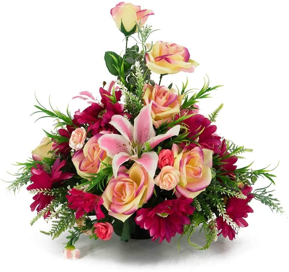 Teagan Pink Rose Artificial Flower Memorial Arrangement