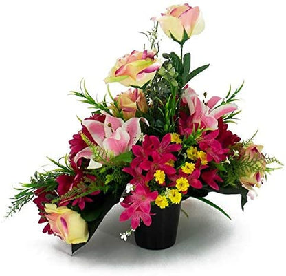 Teagan Pink Rose Artificial Flower Memorial Arrangement