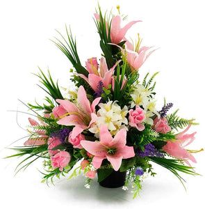 Maci Pink Lily & Rose Artificial Flower Memorial Arrangement