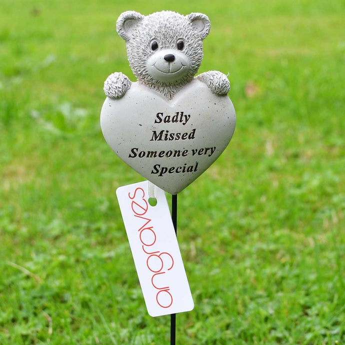 Someone Special Sadly Missed Teddy Bear Heart Memorial Remembrance Stick