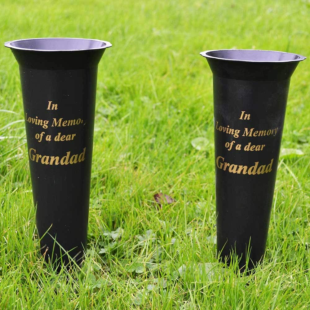 Set of 2 Grandad In Loving Memory Spiked Memorial Grave Flower Vases Holder