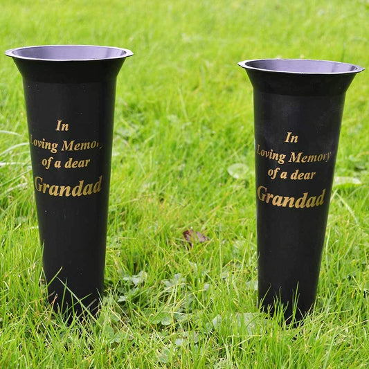 Set of 2 Grandad In Loving Memory Spiked Memorial Grave Flower Vases Holder
