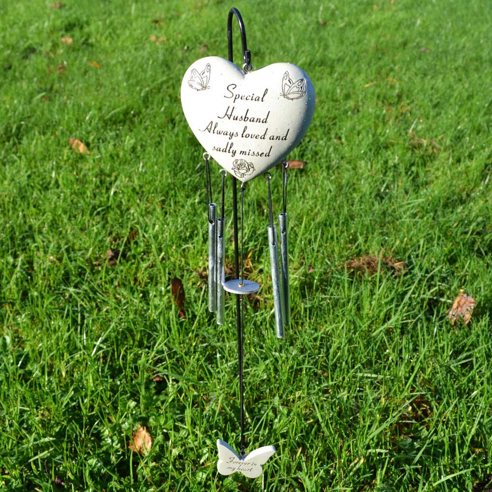 Special Husband Always Loved Sadly Missed Heart Wind Chime - Angraves Memorials