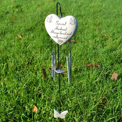 Special Husband Always Loved Sadly Missed Heart Wind Chime - Angraves Memorials