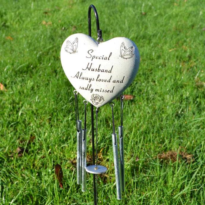 Special Husband Always Loved Sadly Missed Heart Wind Chime - Angraves Memorials
