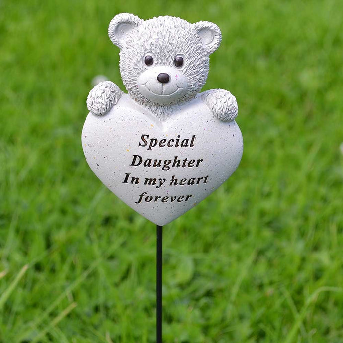 Special Daughter Teddy Bear Heart Memorial Remembrance Stick