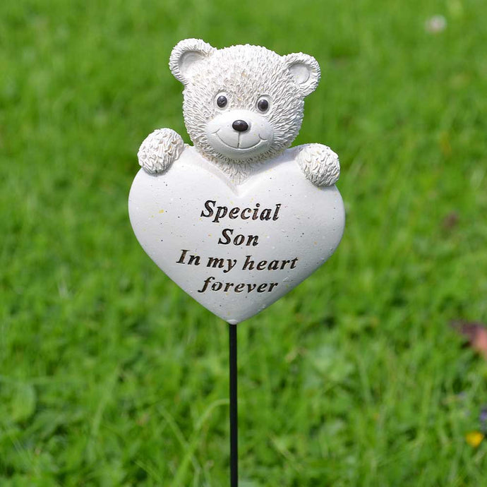 Special Son Teddy Bear Heart Memorial Remembrance Stick