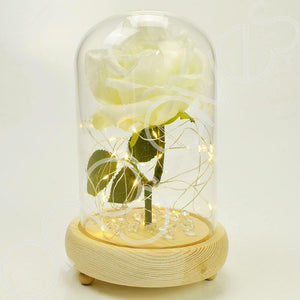 Snow White Handmade Enchanted Rose in Glass Dome Bell Jar with LED Lights - Angraves Memorials