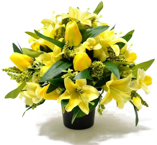 Lane Yellow Lily & Tulip Graveside Memorial Flower Arrangement