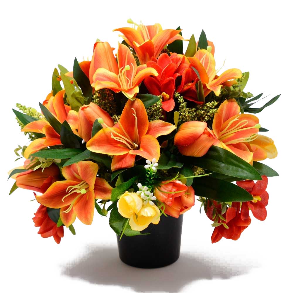 Andi Orange Lily & Tulip Cemetery Artificial Flower Arrangement
