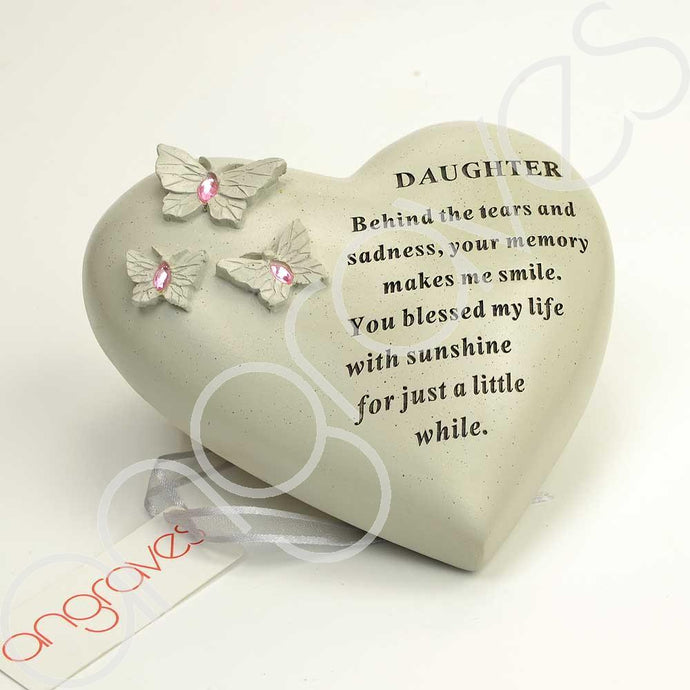 Special Daughter Heart Butterfly Pink Gemstone Ornament - Angraves Memorials