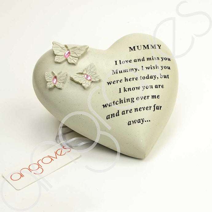 Special Mummy Heart Butterfly Pink Gemstone Ornament - Angraves Memorials