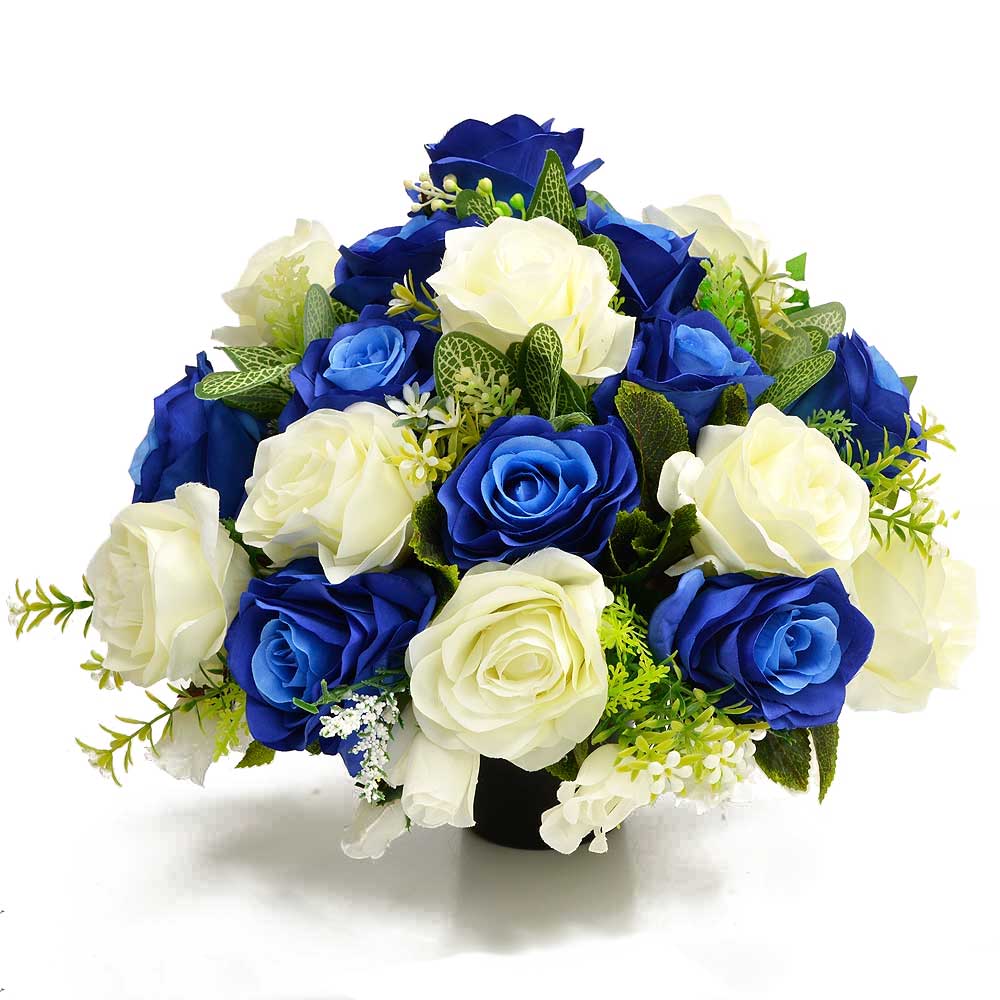 Neptune Blue & White Rose Artificial Flower Memorial Arrangement