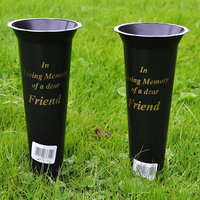 Set of 2 Friend In Loving Memory Spiked Memorial Grave Flower Vases