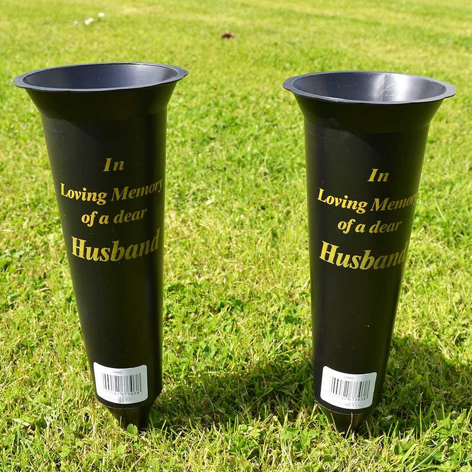 Set of 2 Husband In Loving Memory Spiked Memorial Grave Flower Vases