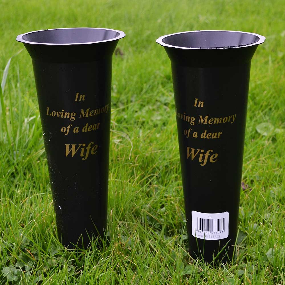 Set of 2 Wife In Loving Memory Spiked Memorial Grave Flower Vases