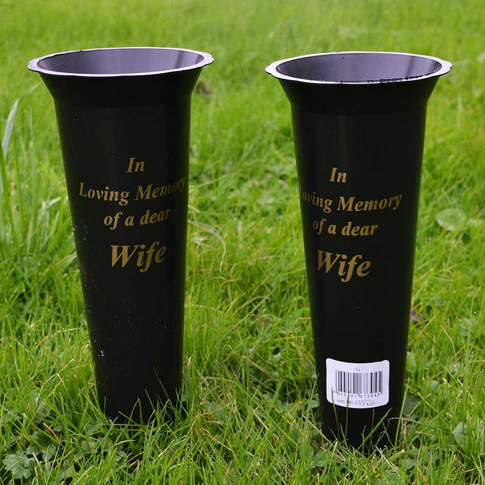 Set of 2 Wife In Loving Memory Spiked Memorial Grave Flower Vases