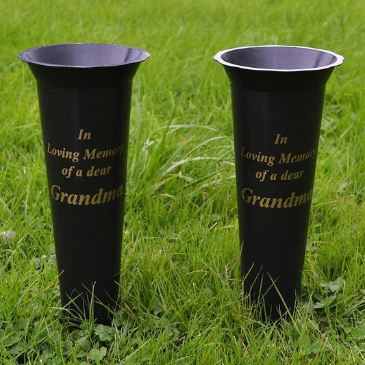 Set of 2 Grandma In Loving Memory Spiked Memorial Grave Flower Vases