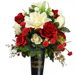 Liam In Loving Memory Grave Memorial Vase With Artificial Red Rose Flower Arrangement