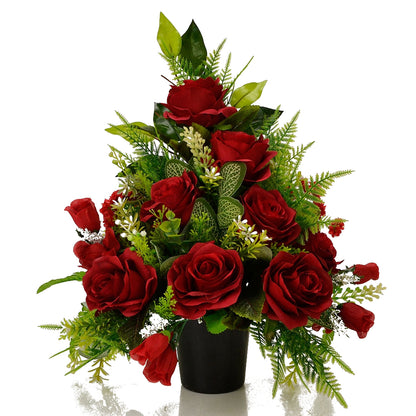 Dex red rose artificial grave flower arrangement