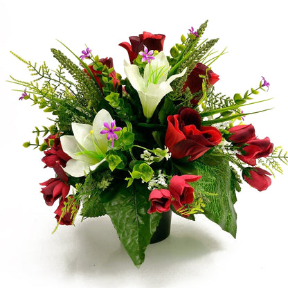 Elliot Red Rose & White Lily Artificial Flower Memorial Arrangement
