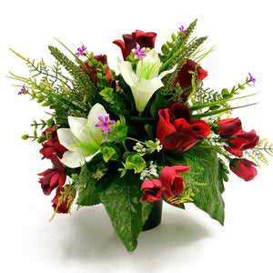 Elliot Red Rose & White Lily Artificial Flower Memorial Arrangement
