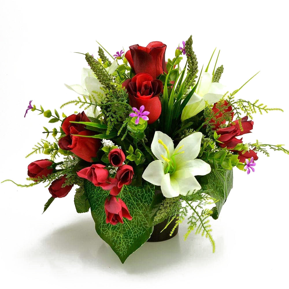 Elliot Red Rose & White Lily Artificial Flower Memorial Arrangement