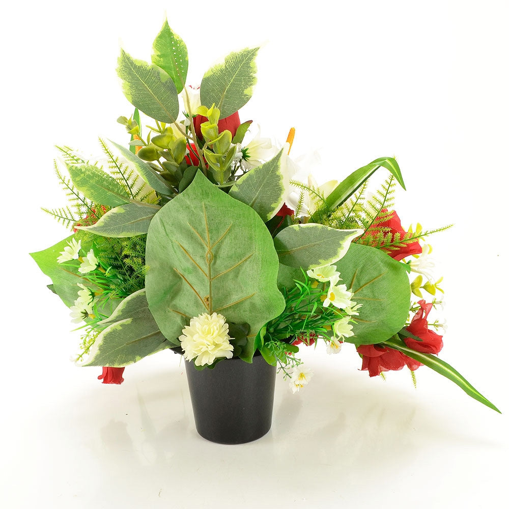Freddie Red Rose & White Lily Artificial Flower Memorial Arrangement