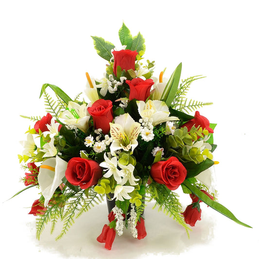 Freddie Red Rose & White Lily Graveside Memorial Flower Arrangement