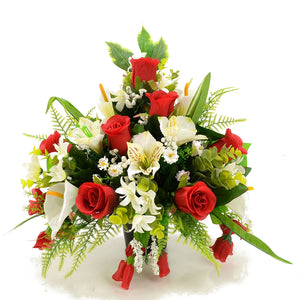 Freddie Red Rose & White Lily Artificial Flower Memorial Arrangement