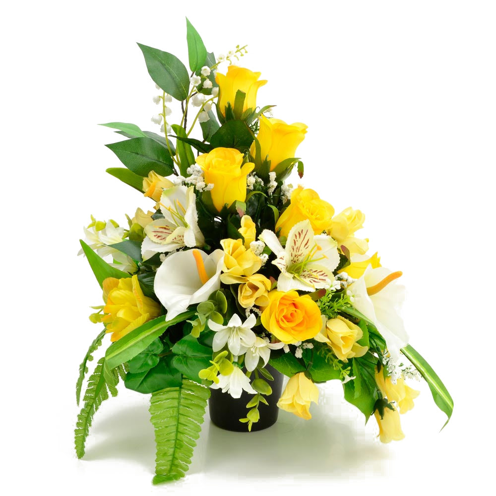Lottie Yellow Rose Calla Lily Artificial Flower Memorial Arrangement