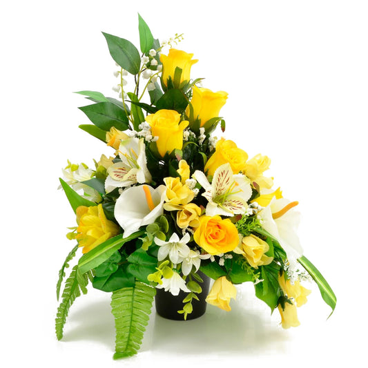 Lottie Yellow Rose Calla Lily Artificial Flower Memorial Arrangement