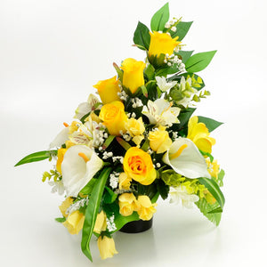 Lottie Yellow Rose Calla Lily Artificial Flower Memorial Arrangement