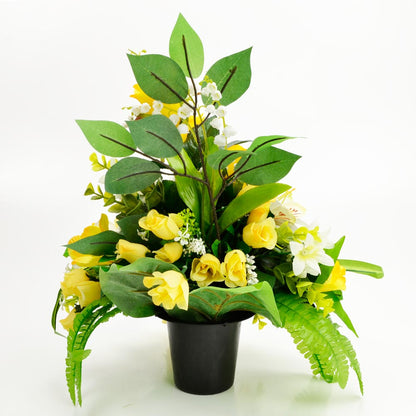 Lottie Yellow Rose Calla Lily Artificial Flower Memorial Arrangement