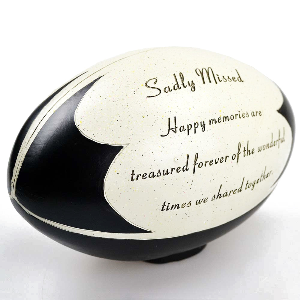 Sadly Missed Rugby Ball Sport Graveside Memorial Ornament Plaque