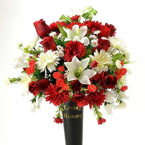 Sid In Loving Memory Red Rose Memorial Grave Vase Artificial Flower Arrangement
