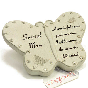 Special Mam Diamante Flower Butterfly Ornament - Angraves Memorials