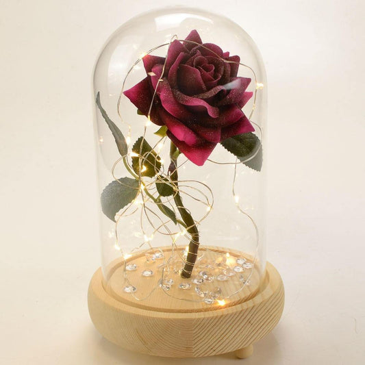 Magical Pink Handmade Enchanted Rose with Glass Dome Bell Jar and LED Lights (23cm) - Angraves Memorials