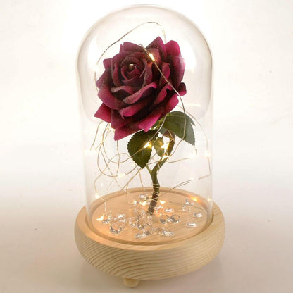 Magical Pink Handmade Enchanted Rose with Glass Dome Bell Jar and LED Lights (23cm) - Angraves Memorials